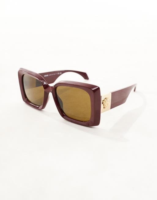 Versace square angular sunglasses in burgundy | ASOS display picture 3
