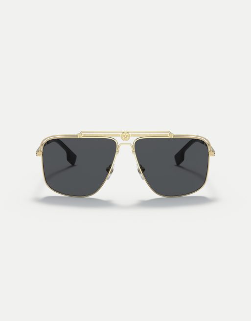 Versace ve2242 rectangle sunglasses with grey lens in gold ASOS