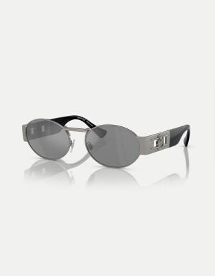 Versace - Ve2264 - Ovale Sonnenbrille in Grau mit verspiegelten Gläsern in Silber