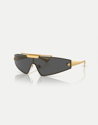 Versace - Ve2265 - Unregelmäßige Sonnenbrille in Gold mit Gläsern in Grau-Goldfarben