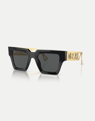 Versace - Ve4431 - Eckige Sonnenbrille in Schwarz mit Gläsern in Grau