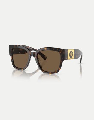 Versace - Ve4437u - Rechteckige Sonnenbrille in dunkelbrauner Schildpattoptik mit Gläsern in Braun-Brown