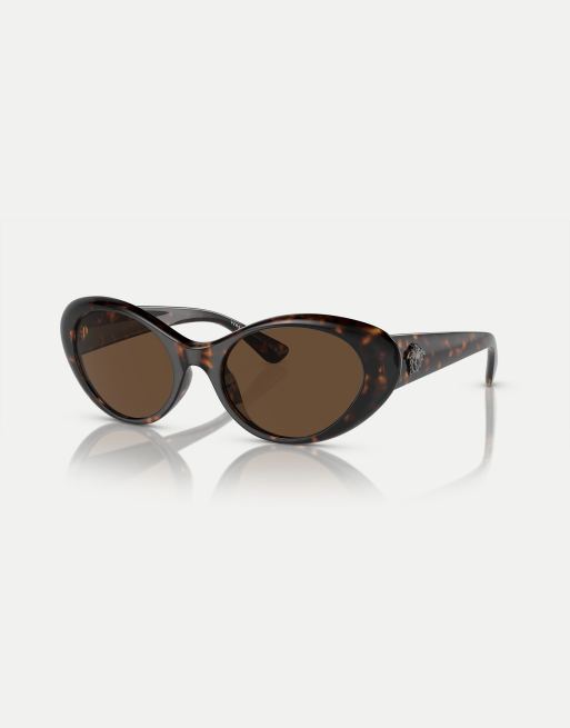 Versace – Ve4455u – Ovale Sonnenbrille mit Gläsern in Braun und Schildpatt-Optik in Dunkelbraun