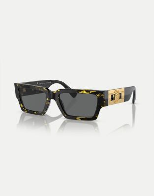 Versace - Ve4459 - Rechteckige Sonnenbrille mit Gläsern in Grau und Schildpattoptik in Dunkelbraun-Brown