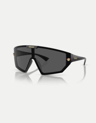 Versace - ve4461 - Ungewöhnliche Sonnenbrille in Schwarz mit grauen Gläsern