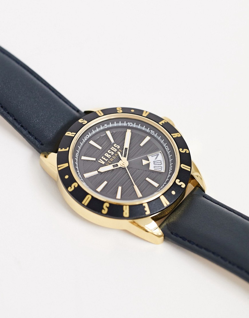 Versus Versace - Aurther - Leren horloge in zwart