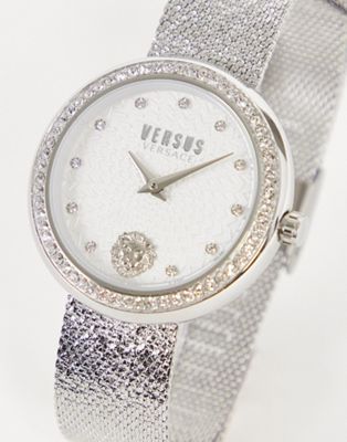 Versus Versace mesh band diamante silver dial watch
