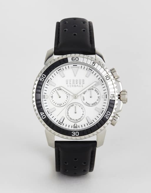 Versus Versace S3001 Aberdeen Leather Watch In Black