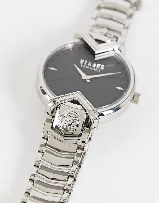 Versus Versace – Silberfarbene Armbanduhr mit schwarzem
