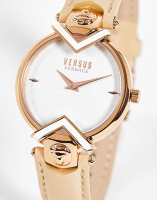 Versus Versace white dial and cream real leather strap watch