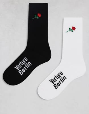 Vertere Berlin 2-pack Contrast Embroidered Rose Socks