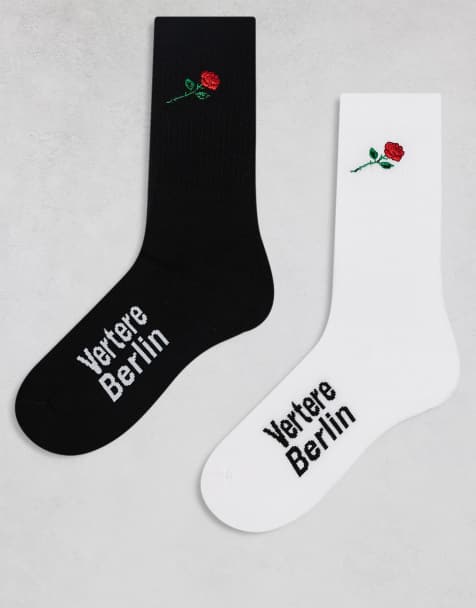 Vertere Berlin 2 pack contrast embroidered rose socks in multi - view 1