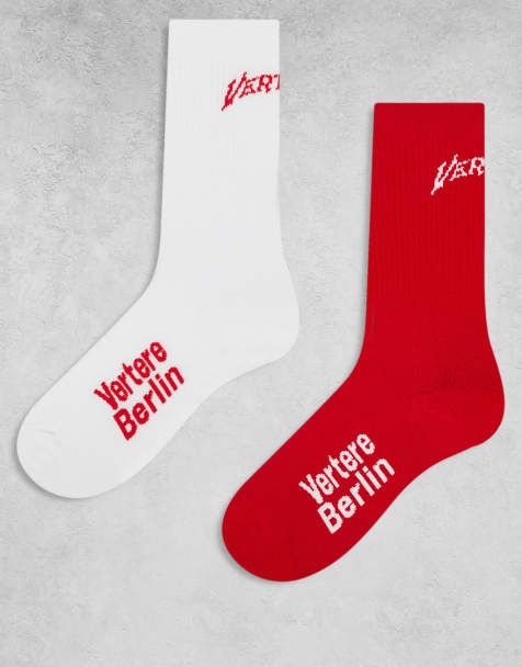 Vertere Berlin 2 pack contrast logo socks in red and white - view 1