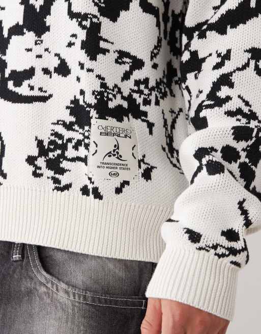 Vertere Berlin delta knitted jumper in beige with black all over design, 5 of 5