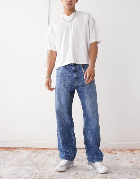 Vertere Berlin geo pattern detail baggy fit jeans in blue wash - view 1
