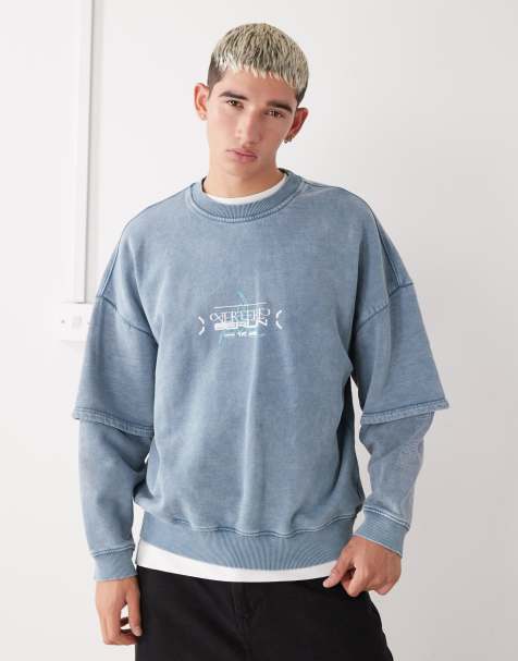 Vertere Berlin – Higher States – Sweatshirt in Grau mit Rückenprint und Doppel-Ärmel-Design - view 1