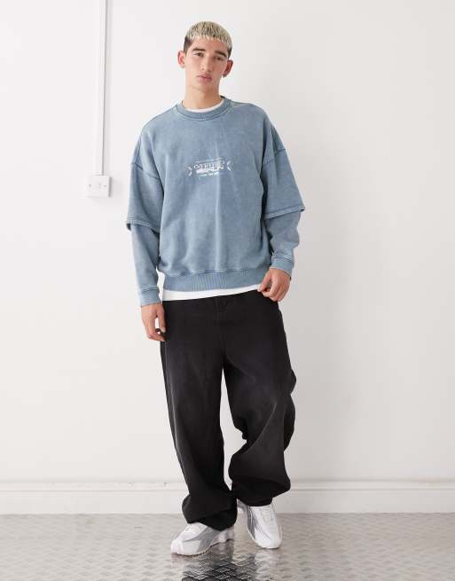 Vertere Berlin - Higher States - Sweatshirt met dubbele mouwen en print op de rug in grijs, 2 van 5