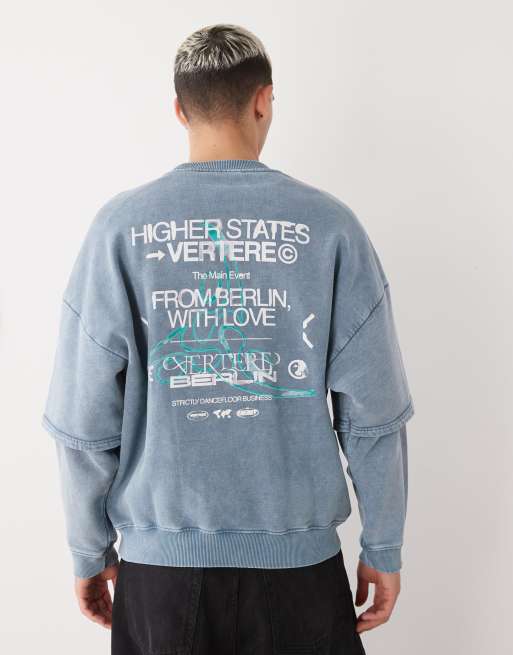 Vertere Berlin - Higher States - Sweatshirt met dubbele mouwen en print op de rug in grijs, 3 van 5