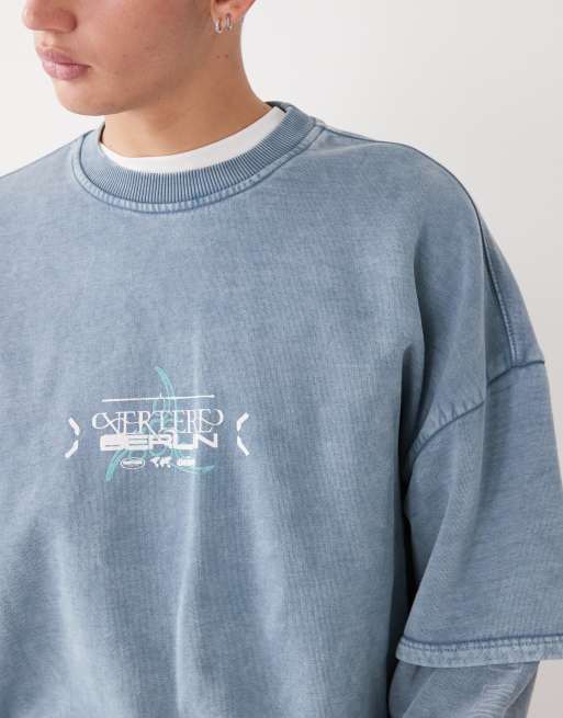 Vertere Berlin - Higher States - Sweatshirt met dubbele mouwen en print op de rug in grijs, 5 van 5