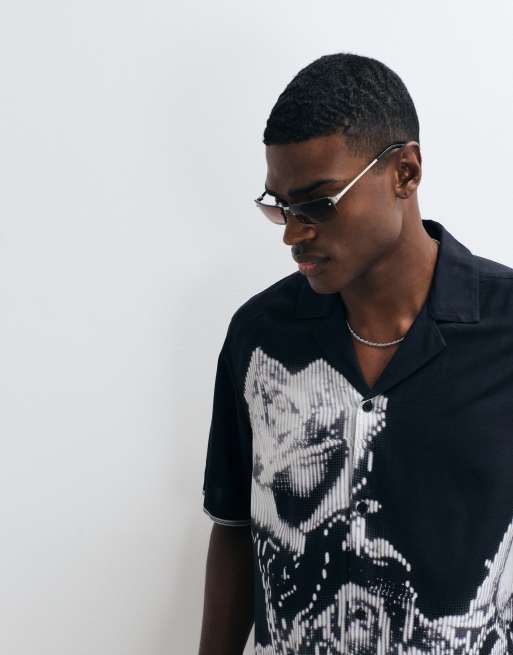 Vertere Berlin morph viscose shirt in black and white, 4 of 5