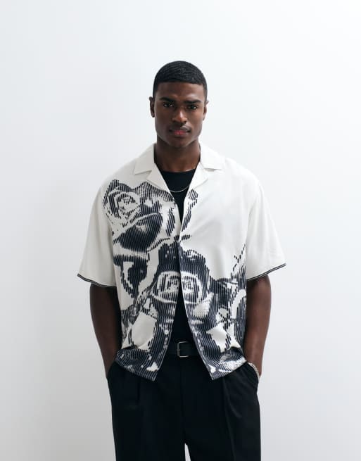 Vertere Berlin morph viscose shirt in cream and black, 2 of 5