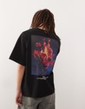 [Vertere Berlin] Vertere Berlin rose flame back print oversized t-shirt in black L BLACK