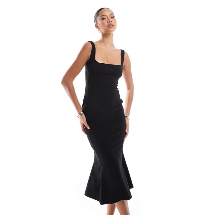 Vesper Armelloses Midikleid in Schwarz mit eckigem Ausschnitt und Schwalbenschwanz Saum ASOS