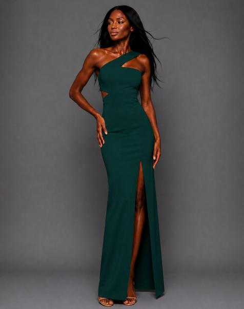 Vesper Asymmetrical maxi dress in forest green - view 1