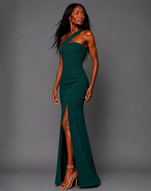 Vesper Asymmetrical maxi dress in forest green, 3 of 4