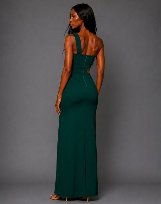 Vesper Asymmetrical maxi dress in forest green, 4 of 4