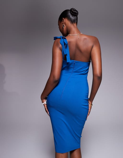 Vesper – Asymmetrisches One-Shoulder-Midikleid aus Bengaline in Petrolblau, 4 von 4