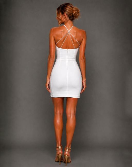 Vesper Back strap detail mini dress in ivory, 2 of 5