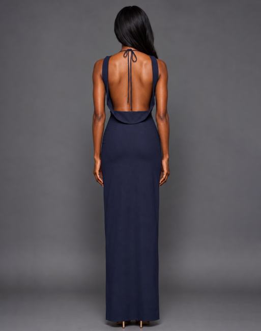 Vesper Backless high neck maxi dress in navy, 2 of 5