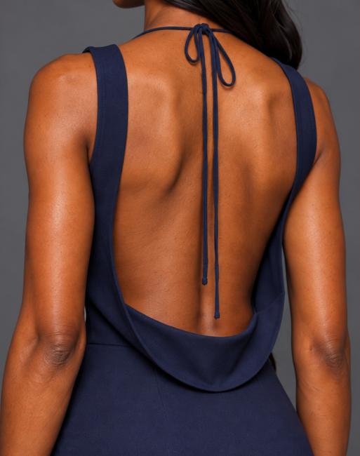 Vesper Backless high neck maxi dress in navy, 3 of 5