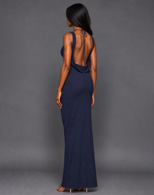 Vesper Backless high neck maxi dress in navy, 5 of 5