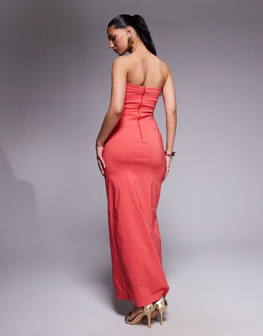 red bodycon maxi dress with thigh split Avenelle Red Maxi Dress with Gloves for Evening Glamour S