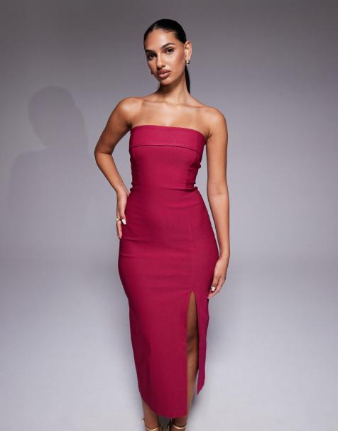 Vesper Bandeau fold over midaxi dress in raspberry - view 1