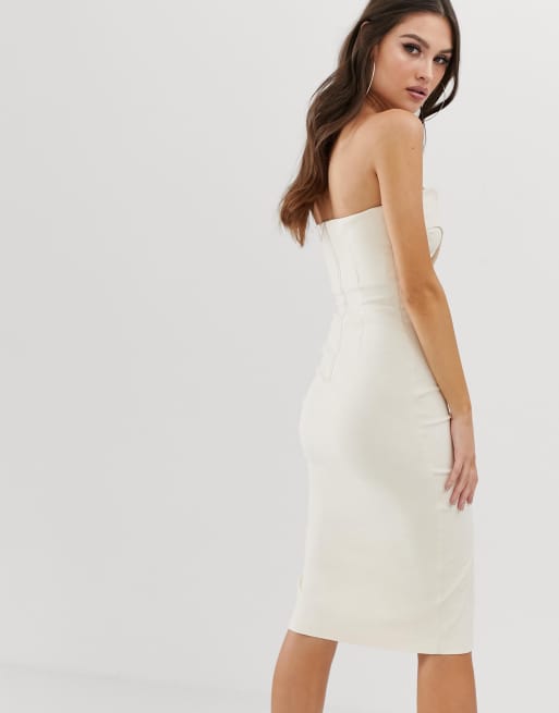 Vesper bandeau midi dress with thigh 2025 split in stone