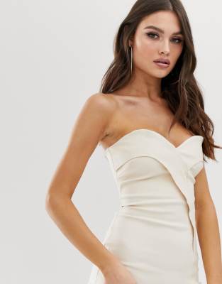 vesper bandeau midi dress with thigh split in stone