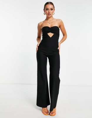 Vesper plunge front wide leg jumpsuit in cobalt