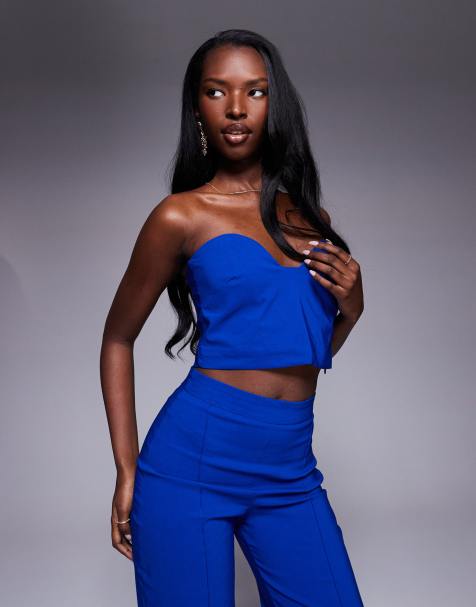 Vesper Bandeau sweetheart neckline crop top in cobalt