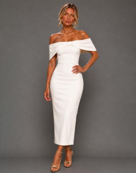Vesper Bardot bodycon midaxi dress in ivory - view 1