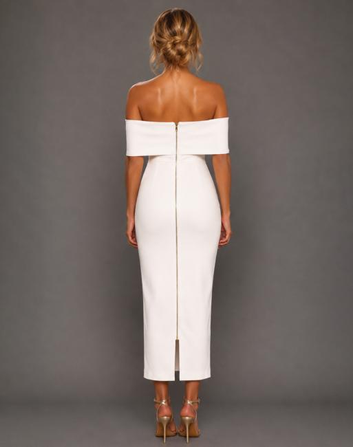 Vesper Bardot bodycon midaxi dress in ivory, 2 of 5