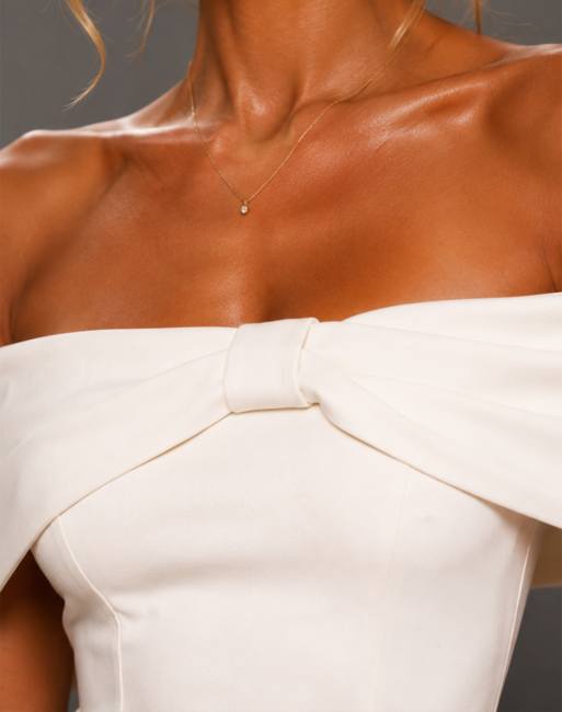 Vesper Bardot bodycon midaxi dress in ivory, 3 of 5