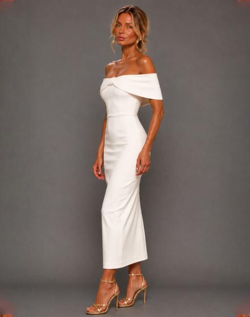 Vesper Bardot bodycon midaxi dress in ivory, 4 of 5