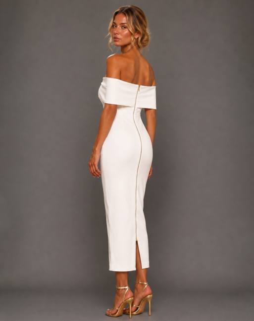 Vesper Bardot bodycon midaxi dress in ivory, 5 of 5