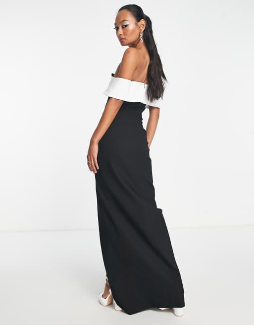 Vesper bardot contrast panel detail maxi dress in mono