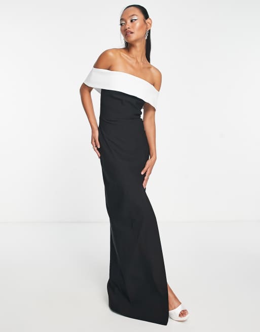 Vesper bardot contrast panel detail maxi dress in mono