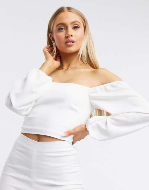 White long sleeve bardot hotsell crop top