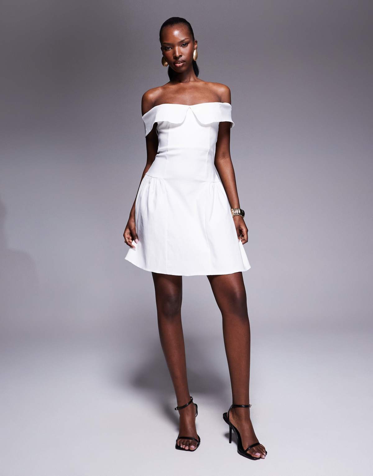 Vesper bardot foldover skater mini dress in white